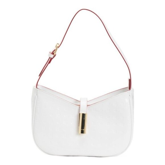 ARCADIA Made In Italy Patent Leather Shoulder Bag With Tub Hardware White - Picture 1 of 16